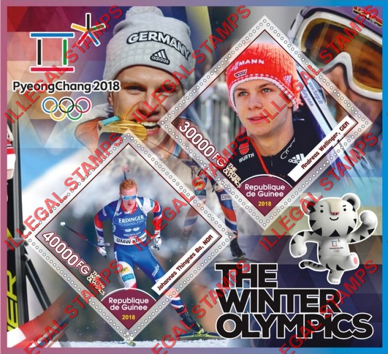Guinea Republic 2018 Olympic Games in PyeongChang Illegal Stamp Souvenir Sheet of 2 Guinea Republic 2018 Olympic Games in PyeongChang Illegal Stamp Souvenir Sheet of 2