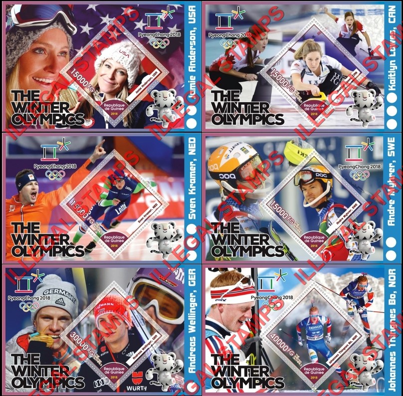 Guinea Republic 2018 Olympic Games in PyeongChang Illegal Stamp Souvenir Sheets of 1 Guinea Republic 2018 Olympic Games in PyeongChang Illegal Stamp Souvenir Sheets of 1