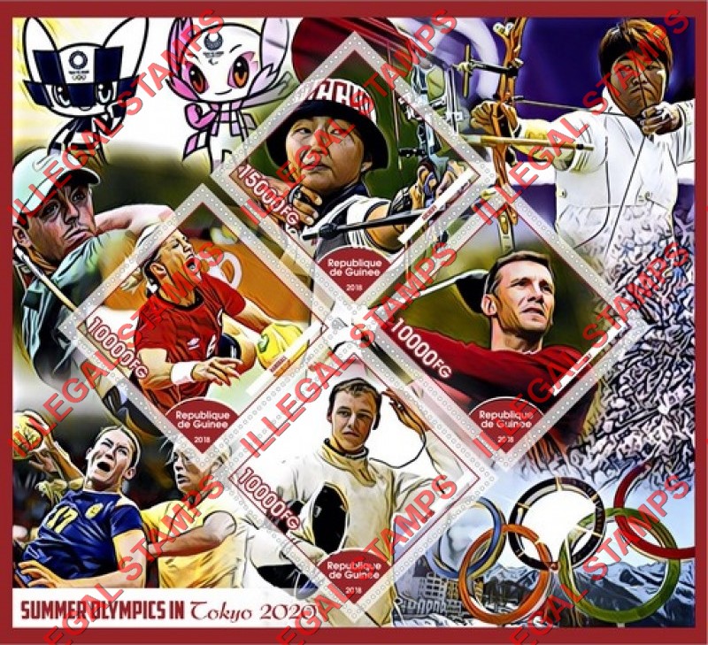 Guinea Republic 2018 Olympic Games in Tokyo in 2020 Illegal Stamp Souvenir Sheet of 4 Guinea Republic 2018 Olympic Games in Tokyo in 2020 Illegal Stamp Souvenir Sheet of 4