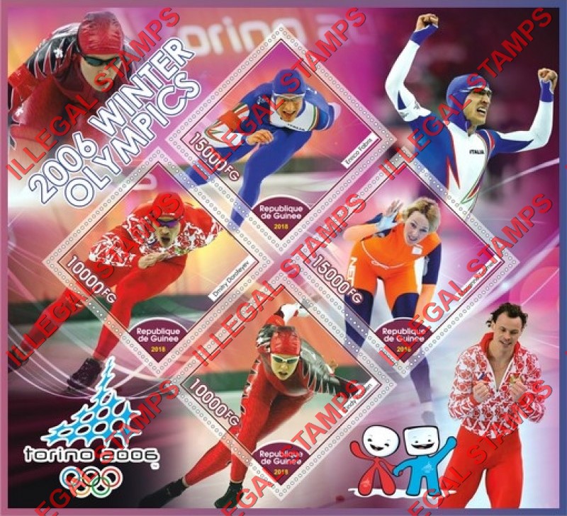 Guinea Republic 2018 Olympic Games in Torino in 2006 Speed Skaters Illegal Stamp Souvenir Sheet of 4 Guinea Republic 2018 Olympic Games in Torino in 2006 Speed Skaters Illegal Stamp Souvenir Sheet of 4