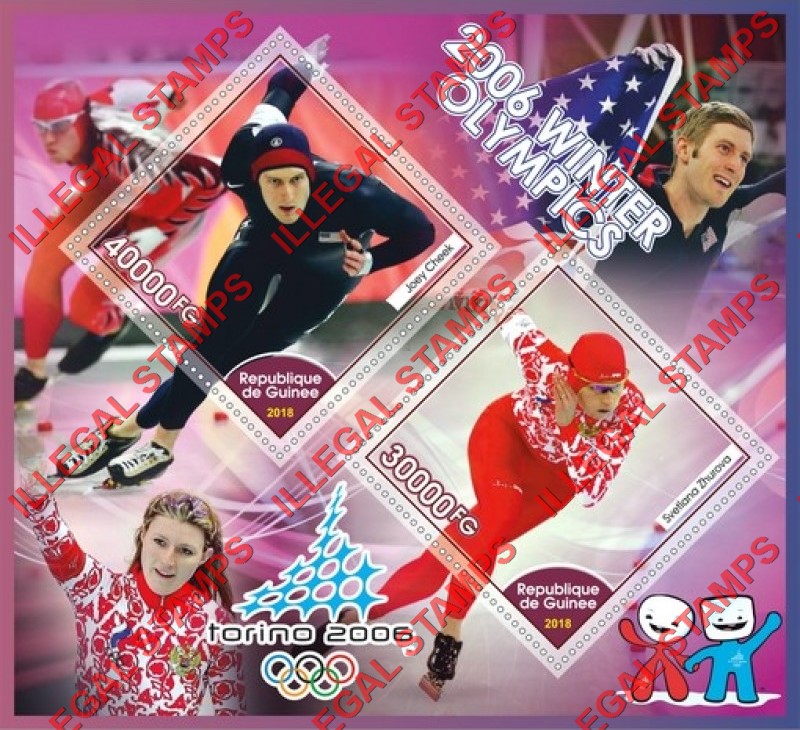 Guinea Republic 2018 Olympic Games in Torino in 2006 Speed Skaters Illegal Stamp Souvenir Sheet of 2 Guinea Republic 2018 Olympic Games in Torino in 2006 Speed Skaters Illegal Stamp Souvenir Sheet of 2