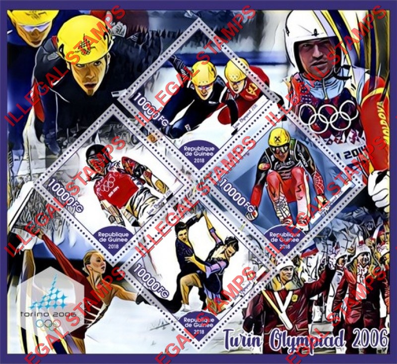 Guinea Republic 2018 Olympic Games in Torino in 2006 Turin Olympiad Illegal Stamp Souvenir Sheet of 4 Guinea Republic 2018 Olympic Games in Torino in 2006 Turin Olympiad Illegal Stamp Souvenir Sheet of 4