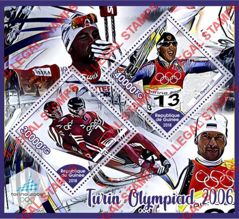 Guinea Republic 2018 Olympic Games in Torino in 2006 Turin Olympiad Illegal Stamp Souvenir Sheet of 2 Guinea Republic 2018 Olympic Games in Torino in 2006 Turin Olympiad Illegal Stamp Souvenir Sheet of 2