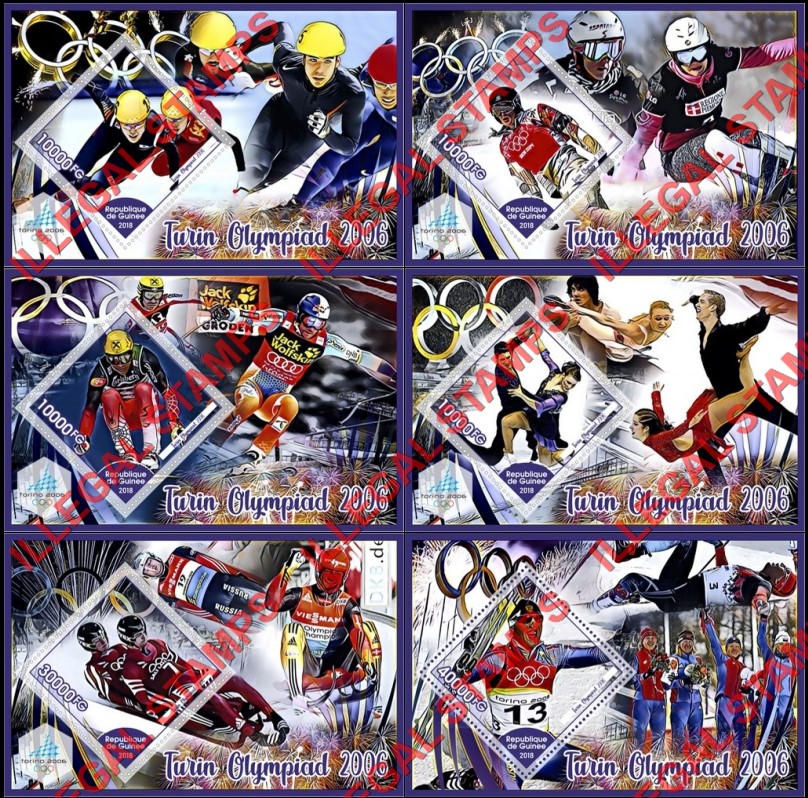 Guinea Republic 2018 Olympic Games in Torino in 2006 Turin Olympiad Illegal Stamp Souvenir Sheets of 1 Guinea Republic 2018 Olympic Games in Torino in 2006 Turin Olympiad Illegal Stamp Souvenir Sheets of 1