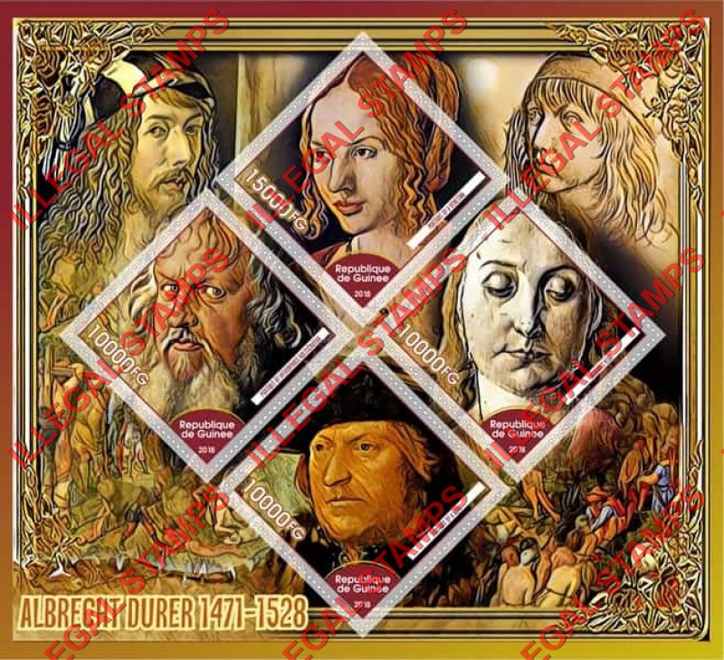 Guinea Republic 2018 Paintings by Albrecht Durer Illegal Stamp Souvenir Sheet of 4 Guinea Republic 2018 Paintings by Albrecht Durer Illegal Stamp Souvenir Sheet of 4