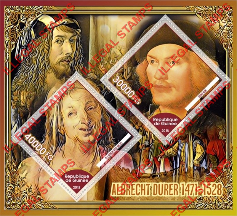 Guinea Republic 2018 Paintings by Albrecht Durer Illegal Stamp Souvenir Sheet of 2 Guinea Republic 2018 Paintings by Albrecht Durer Illegal Stamp Souvenir Sheet of 2