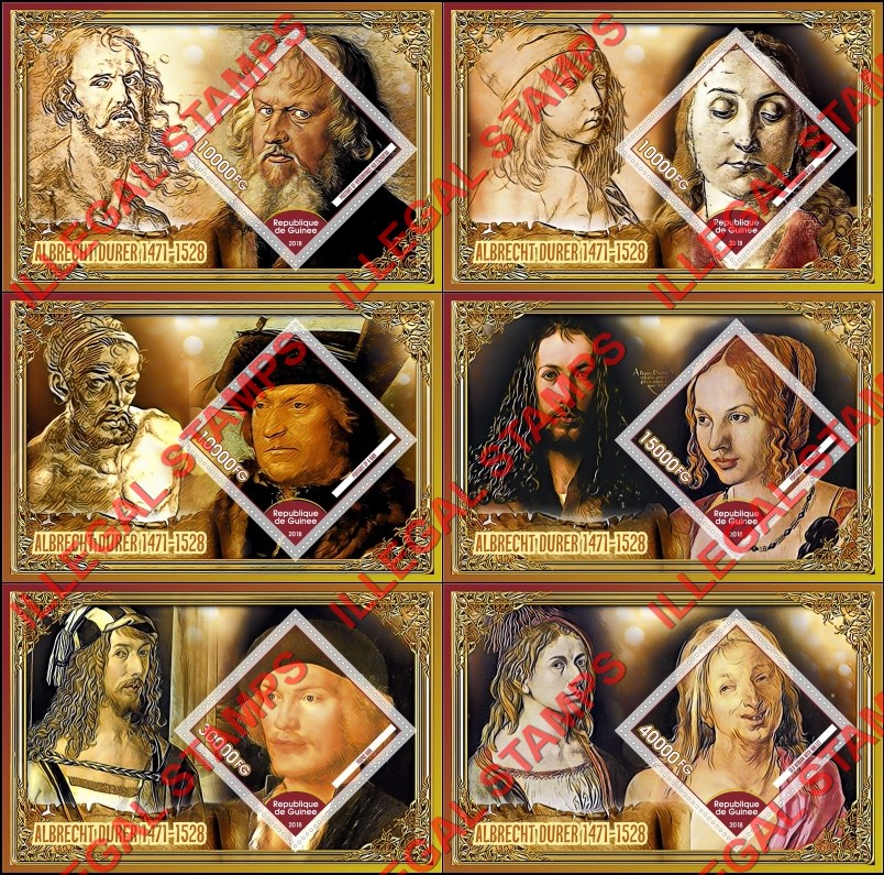Guinea Republic 2018 Paintings by Albrecht Durer Illegal Stamp Souvenir Sheets of 1 Guinea Republic 2018 Paintings by Albrecht Durer Illegal Stamp Souvenir Sheets of 1