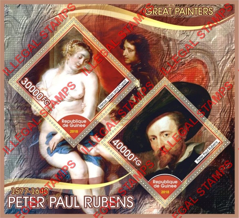 Guinea Republic 2018 Paintings by Peter Paul Rubens Illegal Stamp Souvenir Sheet of 2 Guinea Republic 2018 Paintings by Peter Paul Rubens Illegal Stamp Souvenir Sheet of 2