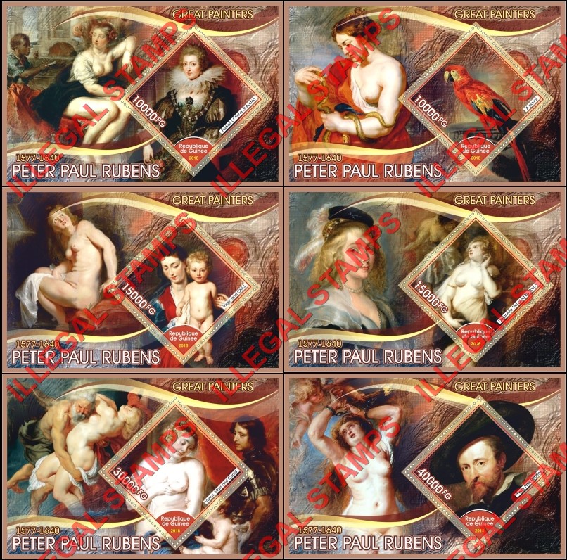 Guinea Republic 2018 Paintings by Peter Paul Rubens Illegal Stamp Souvenir Sheets of 1 Guinea Republic 2018 Paintings by Peter Paul Rubens Illegal Stamp Souvenir Sheets of 1