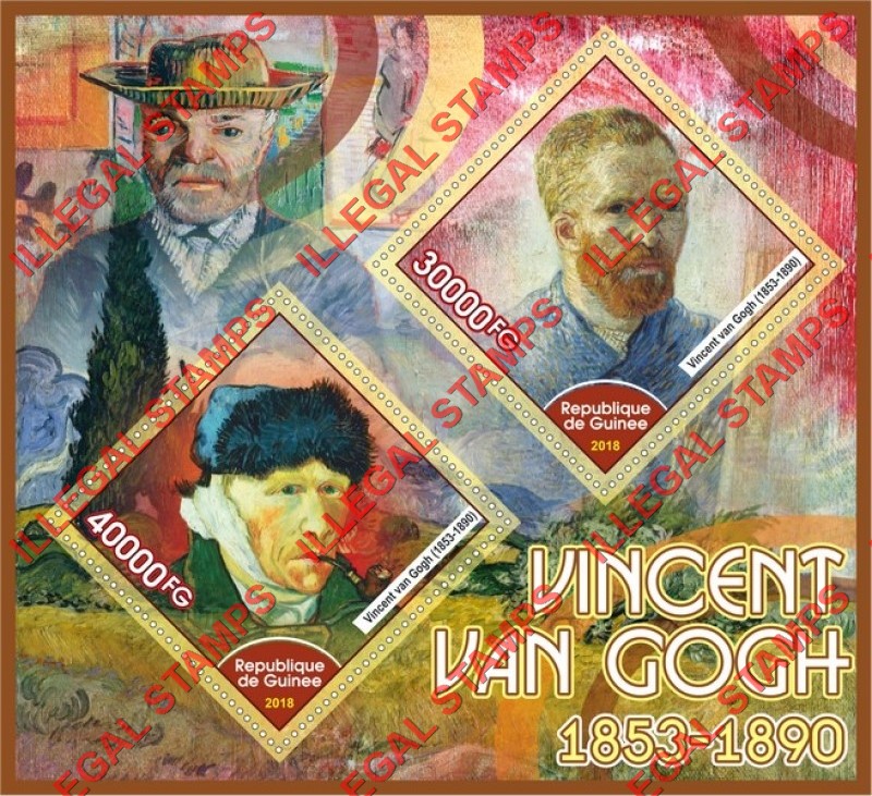 Guinea Republic 2018 Paintings by Vincent van Gogh Illegal Stamp Souvenir Sheet of 2 Guinea Republic 2018 Paintings by Vincent van Gogh Illegal Stamp Souvenir Sheet of 2