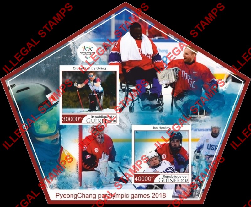 Guinea Republic 2018 Paralympic Games in PyeongChang Illegal Stamp Souvenir Sheet of 2 Guinea Republic 2018 Paralympic Games in PyeongChang Illegal Stamp Souvenir Sheet of 2