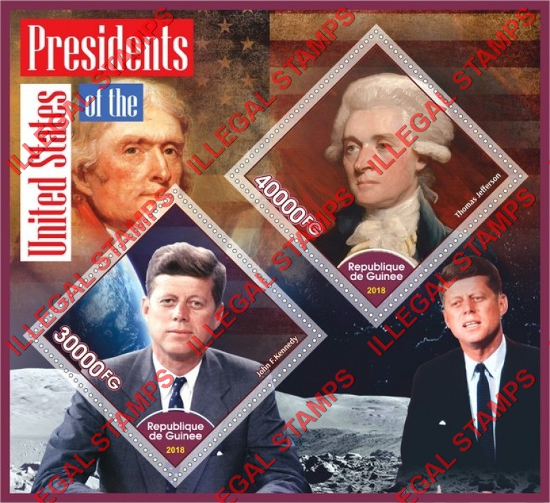 Guinea Republic 2018 Presidents of the United States Illegal Stamp Souvenir Sheet of 2 Guinea Republic 2018 Presidents of the United States Illegal Stamp Souvenir Sheet of 2