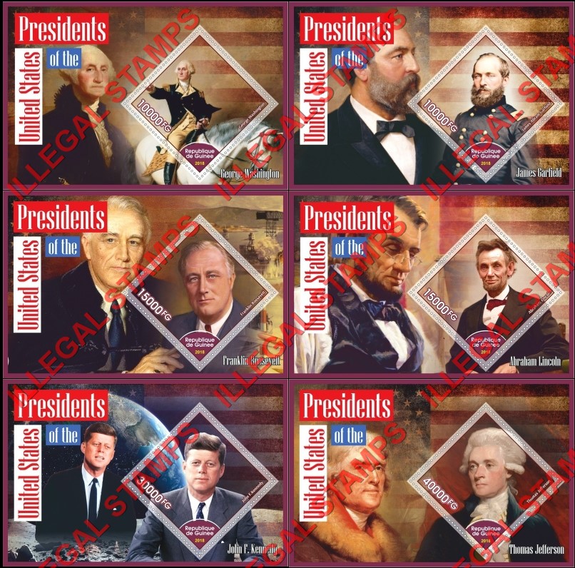 Guinea Republic 2018 Presidents of the United States Illegal Stamp Souvenir Sheets of 1 Guinea Republic 2018 Presidents of the United States Illegal Stamp Souvenir Sheets of 1