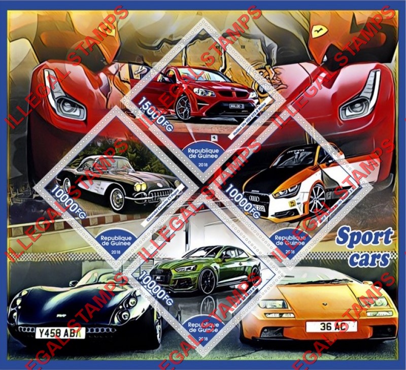 Guinea Republic 2018 Sport Cars Illegal Stamp Souvenir Sheet of 4 Guinea Republic 2018 Sport Cars Illegal Stamp Souvenir Sheet of 4