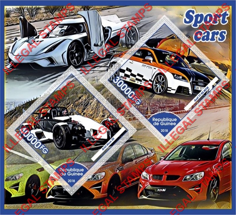 Guinea Republic 2018 Sport Cars Illegal Stamp Souvenir Sheet of 2 Guinea Republic 2018 Sport Cars Illegal Stamp Souvenir Sheet of 2
