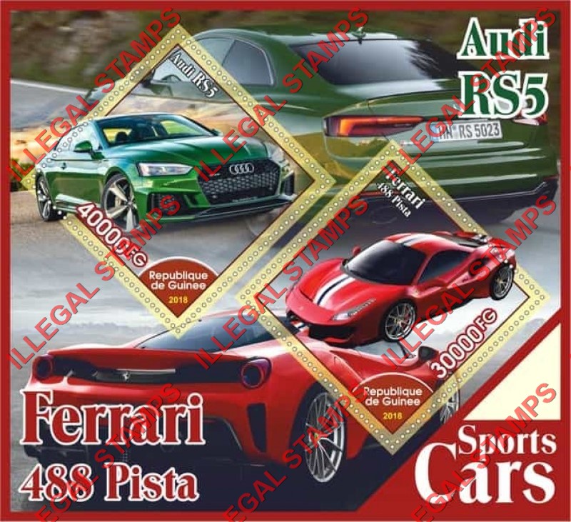 Guinea Republic 2018 Sports Cars Illegal Stamp Souvenir Sheet of 2 Guinea Republic 2018 Sports Cars Illegal Stamp Souvenir Sheet of 2