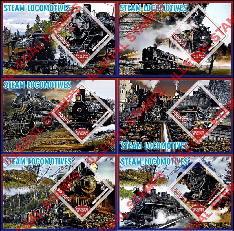 Guinea Republic 2018 Steam Locomotives Illegal Stamp Souvenir Sheets of 1 Guinea Republic 2018 Steam Locomotives Illegal Stamp Souvenir Sheets of 1