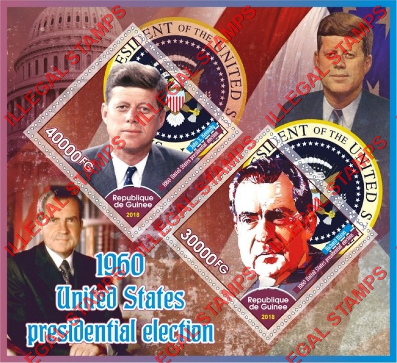 Guinea Republic 2018 United States 1960 Presidential Election Illegal Stamp Souvenir Sheet of 2 Guinea Republic 2018 United States 1960 Presidential Election Illegal Stamp Souvenir Sheet of 2