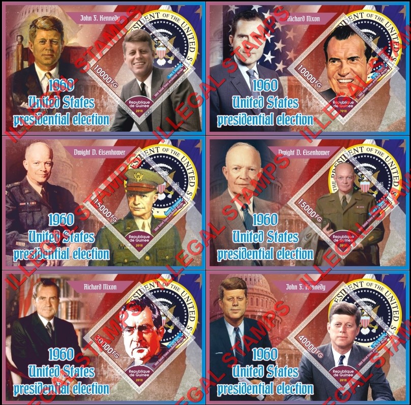Guinea Republic 2018 United States 1960 Presidential Election Illegal Stamp Souvenir Sheets of 1 Guinea Republic 2018 United States 1960 Presidential Election Illegal Stamp Souvenir Sheets of 1