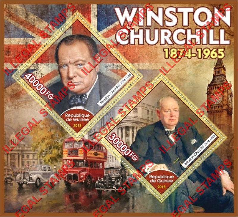 Guinea Republic 2018 Winston Churchill (different) Illegal Stamp Souvenir Sheet of 2 Guinea Republic 2018 Winston Churchill (different) Illegal Stamp Souvenir Sheet of 2