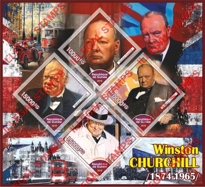Guinea Republic 2018 Winston Churchill Illegal Stamp Souvenir Sheet of 4 Guinea Republic 2018 Winston Churchill Illegal Stamp Souvenir Sheet of 4
