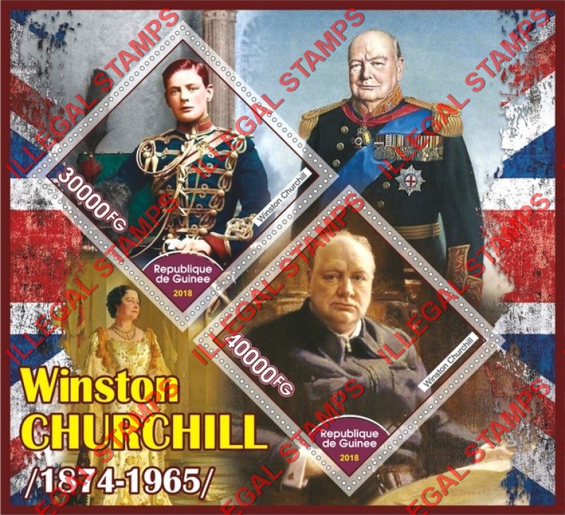 Guinea Republic 2018 Winston Churchill Illegal Stamp Souvenir Sheet of 2 Guinea Republic 2018 Winston Churchill Illegal Stamp Souvenir Sheet of 2