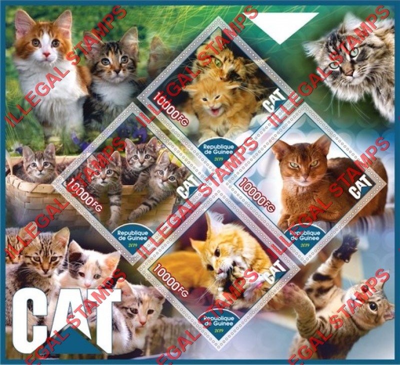 Guinea Republic 2019 Cats Illegal Stamp Souvenir Sheet of 4 Guinea Republic 2019 Cats Illegal Stamp Souvenir Sheet of 4