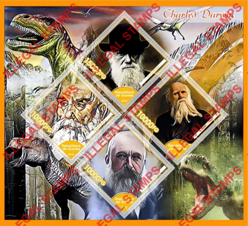 Guinea Republic 2019 Charles Darwin Illegal Stamp Souvenir Sheet of 4 Guinea Republic 2019 Charles Darwin Illegal Stamp Souvenir Sheet of 4