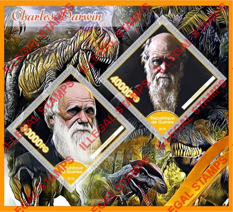 Guinea Republic 2019 Charles Darwin Illegal Stamp Souvenir Sheet of 2 Guinea Republic 2019 Charles Darwin Illegal Stamp Souvenir Sheet of 2