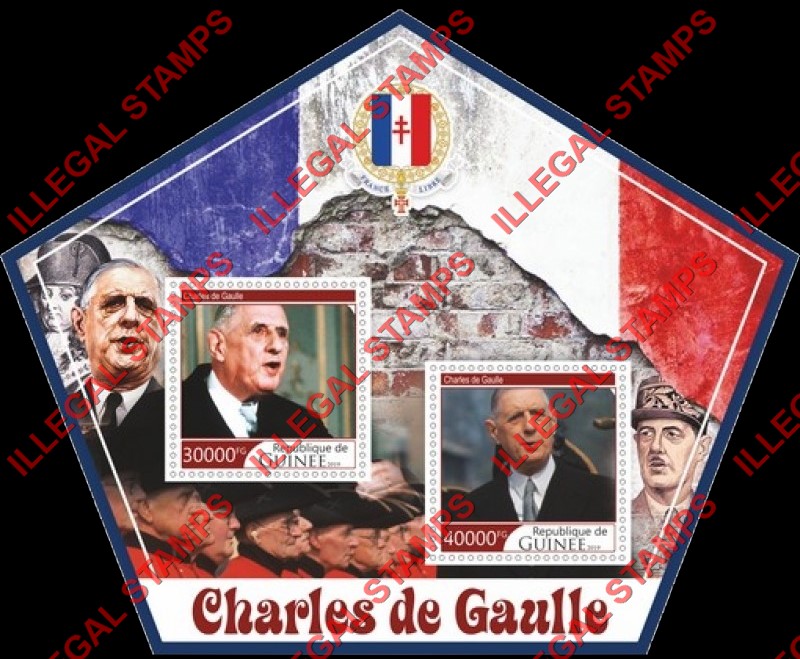 Guinea Republic 2019 Charles de Gaulle Illegal Stamp Souvenir Sheet of 2 Guinea Republic 2019 Charles de Gaulle Illegal Stamp Souvenir Sheet of 2