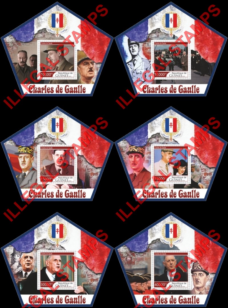 Guinea Republic 2019 Charles de Gaulle Illegal Stamp Souvenir Sheets of 1 Guinea Republic 2019 Charles de Gaulle Illegal Stamp Souvenir Sheets of 1