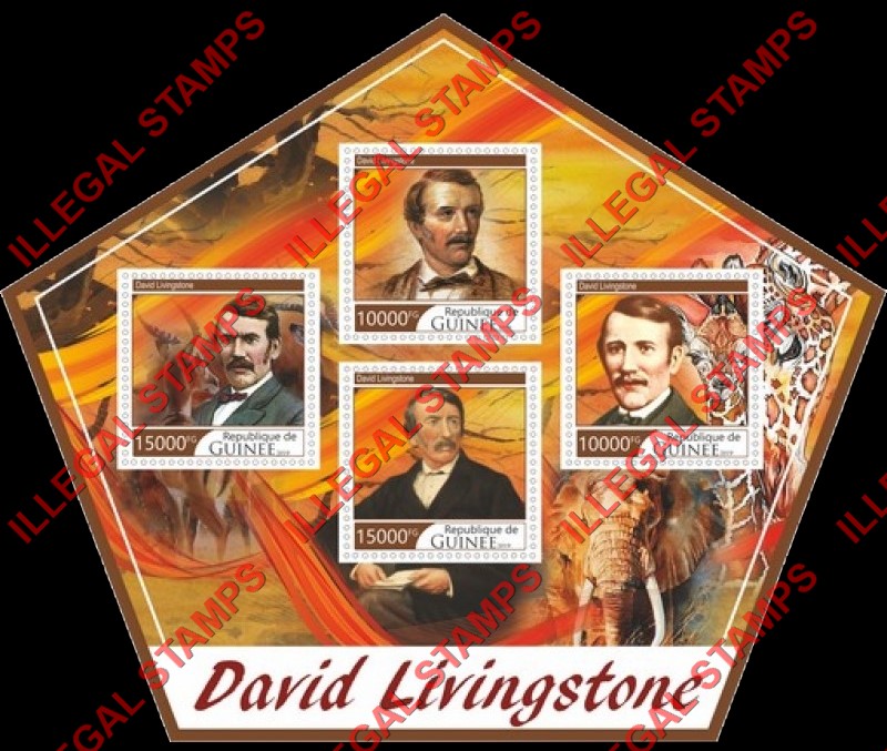 Guinea Republic 2019 David Livingstone Illegal Stamp Souvenir Sheet of 4 Guinea Republic 2019 David Livingstone Illegal Stamp Souvenir Sheet of 4