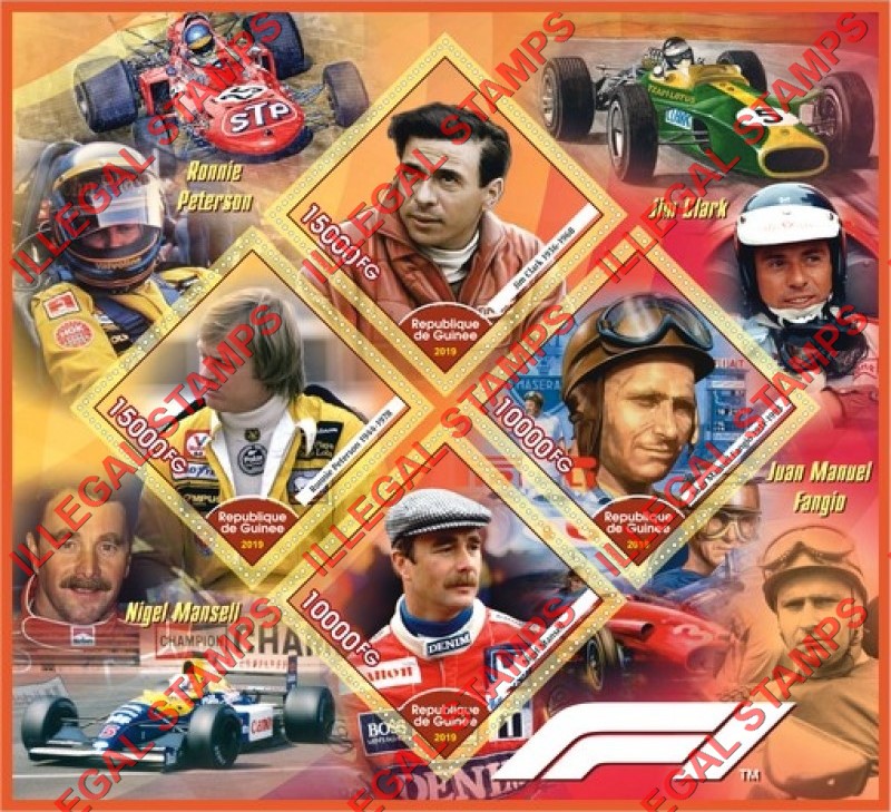 Guinea Republic 2019 Formula I Drivers Illegal Stamp Souvenir Sheet of 4 Guinea Republic 2019 Formula I Drivers Illegal Stamp Souvenir Sheet of 4