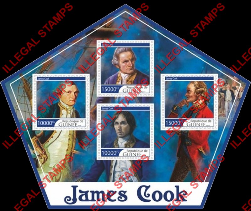 Guinea Republic 2019 James Cook Illegal Stamp Souvenir Sheet of 4 Guinea Republic 2019 James Cook Illegal Stamp Souvenir Sheet of 4