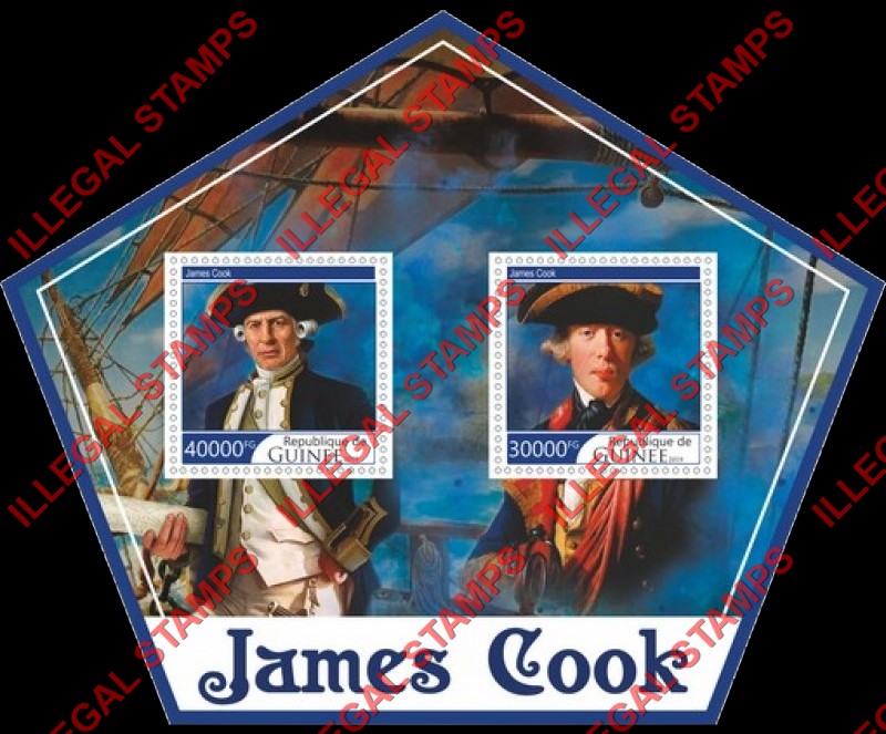 Guinea Republic 2019 James Cook Illegal Stamp Souvenir Sheet of 2 Guinea Republic 2019 James Cook Illegal Stamp Souvenir Sheet of 2