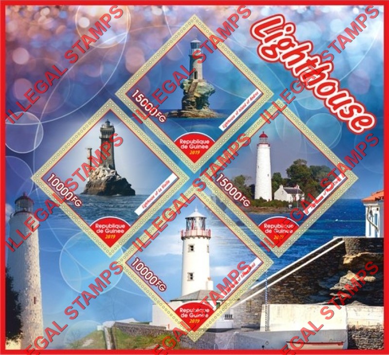 Guinea Republic 2019 Lighthouses Illegal Stamp Souvenir Sheet of 4 Guinea Republic 2019 Lighthouses Illegal Stamp Souvenir Sheet of 4