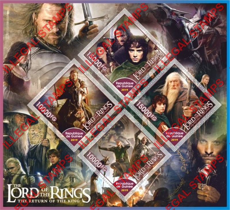 Guinea Republic 2019 Lord of the Rings Illegal Stamp Souvenir Sheet of 4 Guinea Republic 2019 Lord of the Rings Illegal Stamp Souvenir Sheet of 4