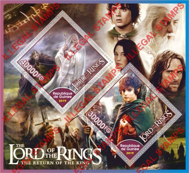 Guinea Republic 2019 Lord of the Rings Illegal Stamp Souvenir Sheet of 2 Guinea Republic 2019 Lord of the Rings Illegal Stamp Souvenir Sheet of 2