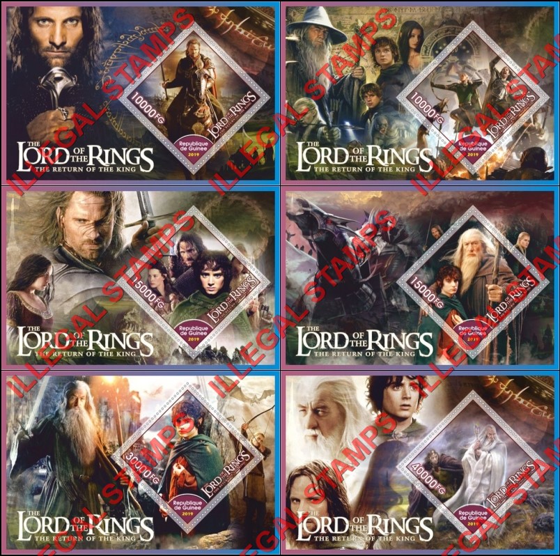 Guinea Republic 2019 Lord of the Rings Illegal Stamp Souvenir Sheets of 1 Guinea Republic 2019 Lord of the Rings Illegal Stamp Souvenir Sheets of 1