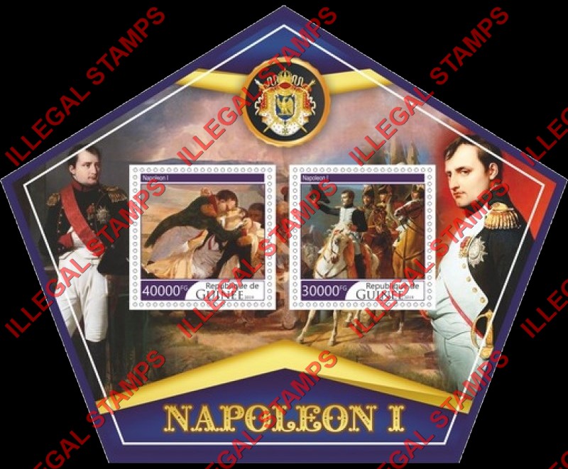 Guinea Republic 2019 Napoleon Bonaparte (different) Illegal Stamp Souvenir Sheet of 2 Guinea Republic 2019 Napoleon Bonaparte (different) Illegal Stamp Souvenir Sheet of 2