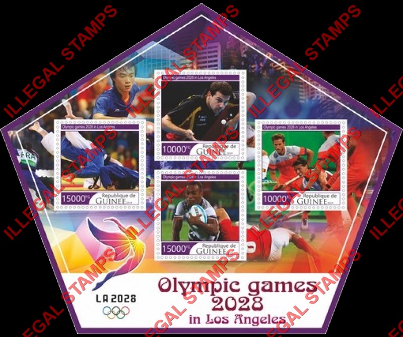 Guinea Republic 2019 Olympic Games in Los Angeles in 2028 (different) Illegal Stamp Souvenir Sheet of 4 Guinea Republic 2019 Olympic Games in Los Angeles in 2028 (different) Illegal Stamp Souvenir Sheet of 4