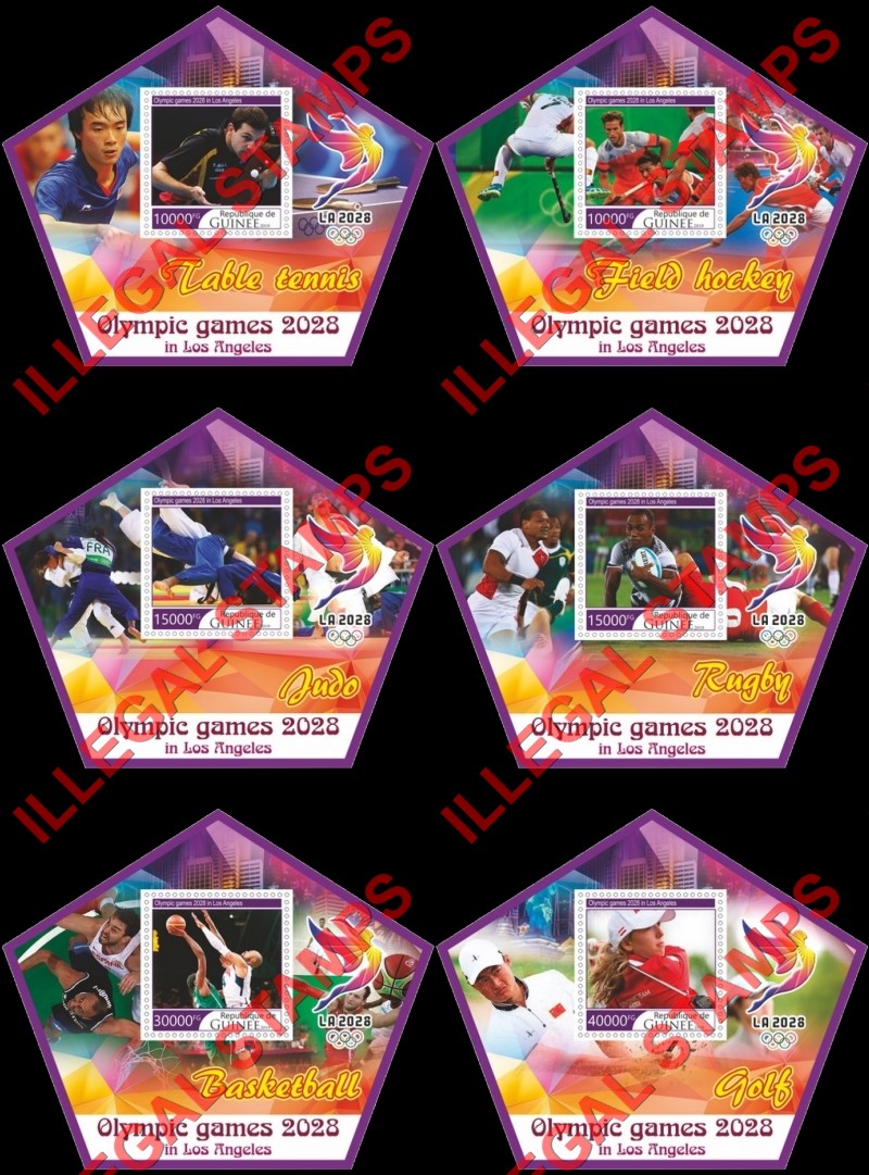 Guinea Republic 2019 Olympic Games in Los Angeles in 2028 (different) Illegal Stamp Souvenir Sheets of 1 Guinea Republic 2019 Olympic Games in Los Angeles in 2028 (different) Illegal Stamp Souvenir Sheets of 1