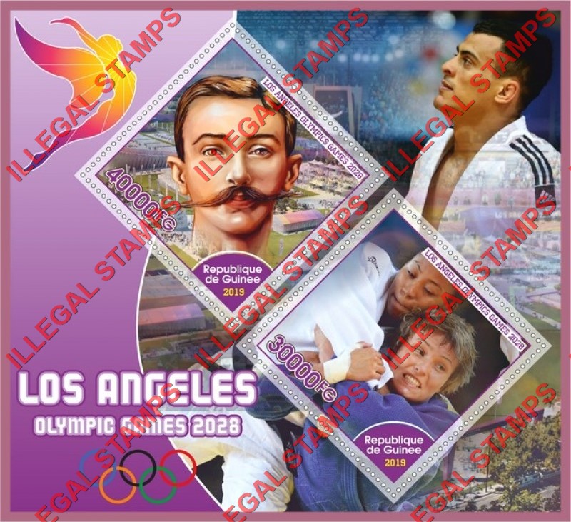 Guinea Republic 2019 Olympic Games in Los Angeles in 2028 Illegal Stamp Souvenir Sheet of 2 Guinea Republic 2019 Olympic Games in Los Angeles in 2028 Illegal Stamp Souvenir Sheet of 2