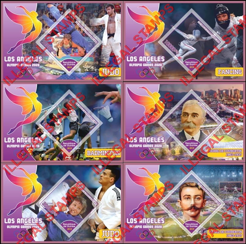 Guinea Republic 2019 Olympic Games in Los Angeles in 2028 Illegal Stamp Souvenir Sheets of 1 Guinea Republic 2019 Olympic Games in Los Angeles in 2028 Illegal Stamp Souvenir Sheets of 1