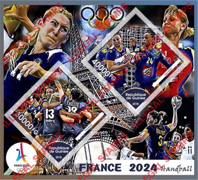 Guinea Republic 2019 Olympic Games in Paris in 2024 Handball Illegal Stamp Souvenir Sheet of 2 Guinea Republic 2019 Olympic Games in Paris in 2024 Handball Illegal Stamp Souvenir Sheet of 2