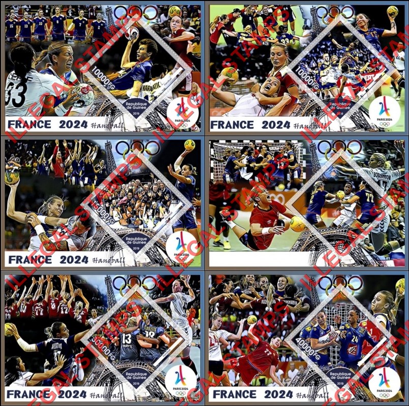 Guinea Republic 2019 Olympic Games in Paris in 2024 Handball Illegal Stamp Souvenir Sheets of 1 Guinea Republic 2019 Olympic Games in Paris in 2024 Handball Illegal Stamp Souvenir Sheets of 1