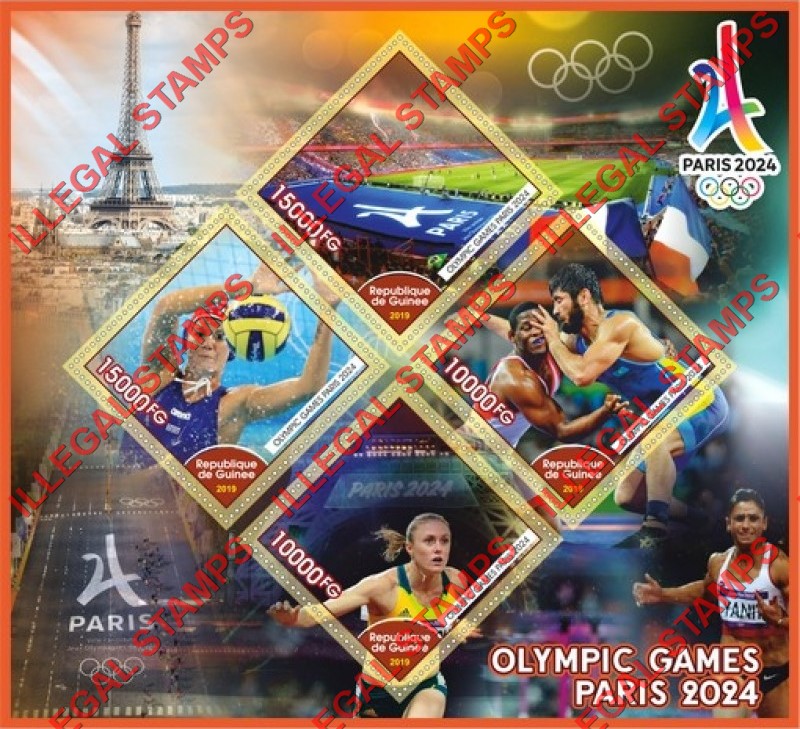 Guinea Republic 2019 Olympic Games in Paris in 2024 Illegal Stamp Souvenir Sheet of 4 Guinea Republic 2019 Olympic Games in Paris in 2024 Illegal Stamp Souvenir Sheet of 4