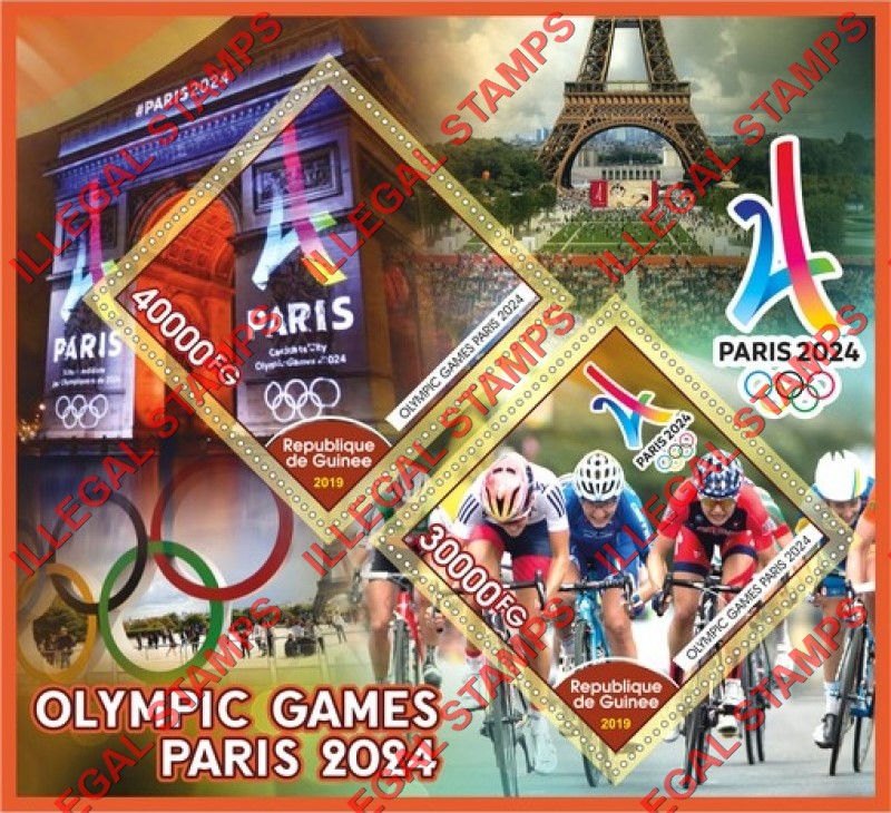 Guinea Republic 2019 Olympic Games in Paris in 2024 Illegal Stamp Souvenir Sheet of 2 Guinea Republic 2019 Olympic Games in Paris in 2024 Illegal Stamp Souvenir Sheet of 2