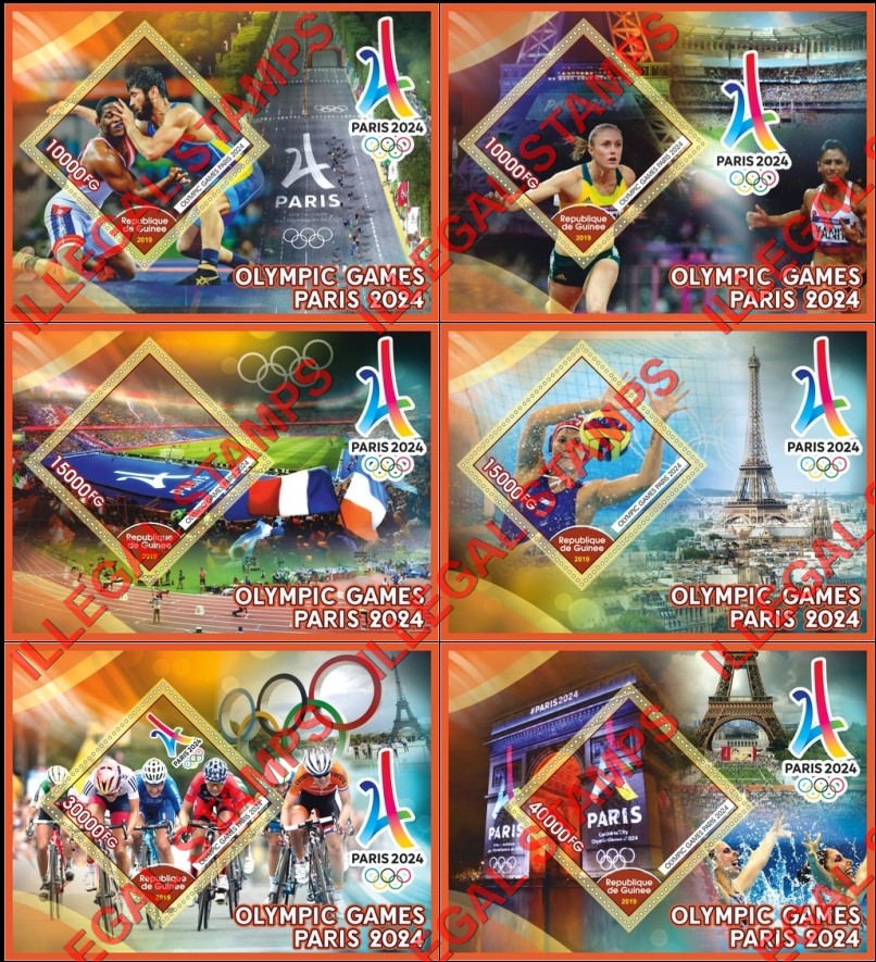 Guinea Republic 2019 Olympic Games in Paris in 2024 Illegal Stamp Souvenir Sheets of 1 Guinea Republic 2019 Olympic Games in Paris in 2024 Illegal Stamp Souvenir Sheets of 1