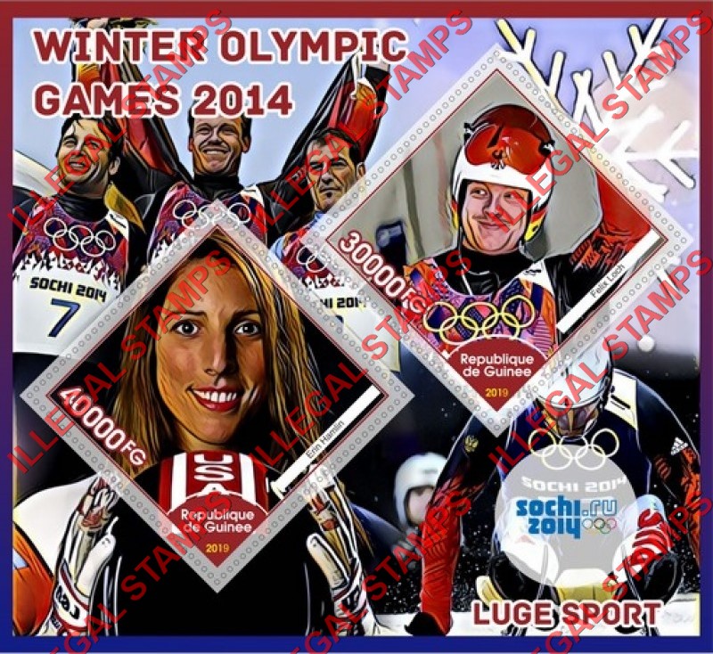 Guinea Republic 2019 Olympic Games in Sochi in 2014 Luge Sport Illegal Stamp Souvenir Sheet of 2 Guinea Republic 2019 Olympic Games in Sochi in 2014 Luge Sport Illegal Stamp Souvenir Sheet of 2
